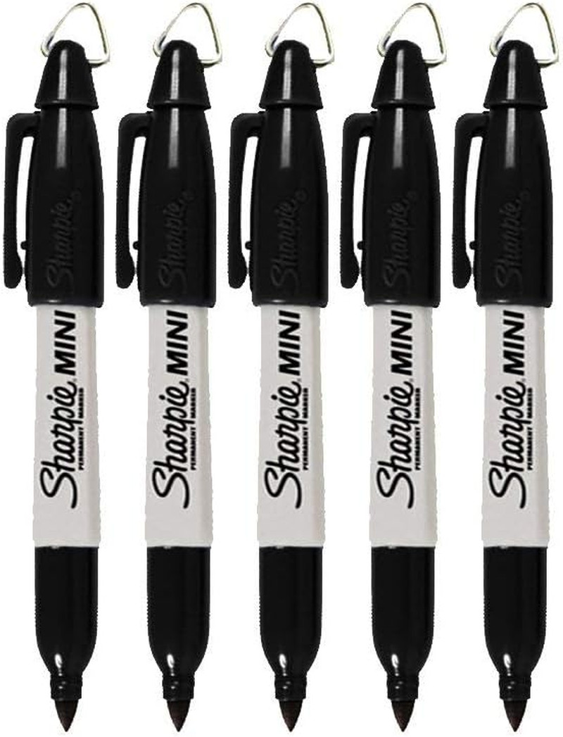 Mini Permanent Markers with Golf Keychain Clips, Fine Point, Black Ink, Pack of 