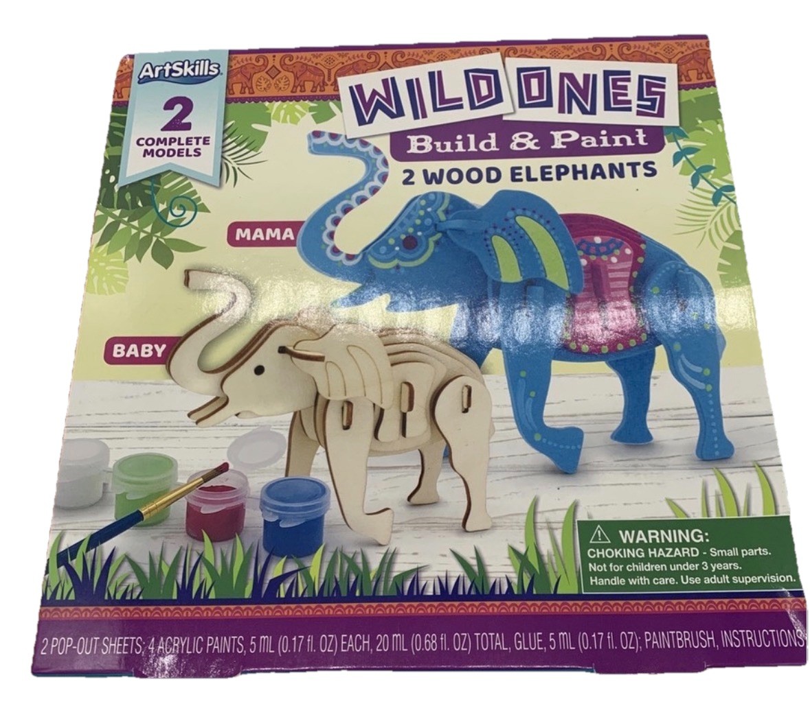 ArtSkills Wild Ones Build & Paint Kit 2 Wood Elephants Craft Kit