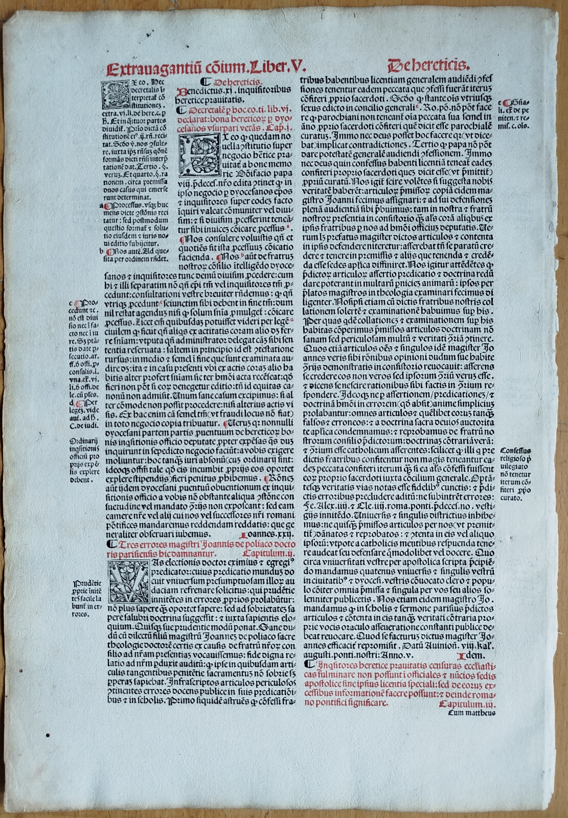 Original Post Incunable Leaf Gratianus Decretum Lyon Fradin - 1510 (C)