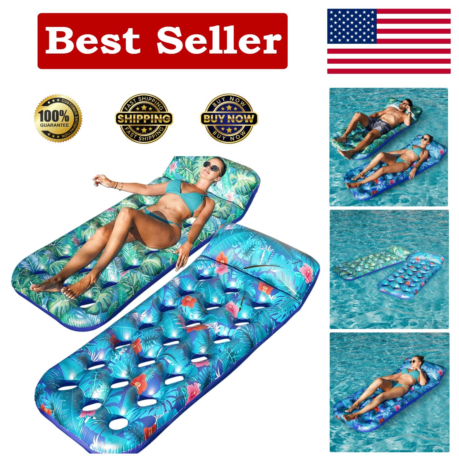 Deluxe Inflatable Pool Float Set for Adults - 72" Large with Cooling Features