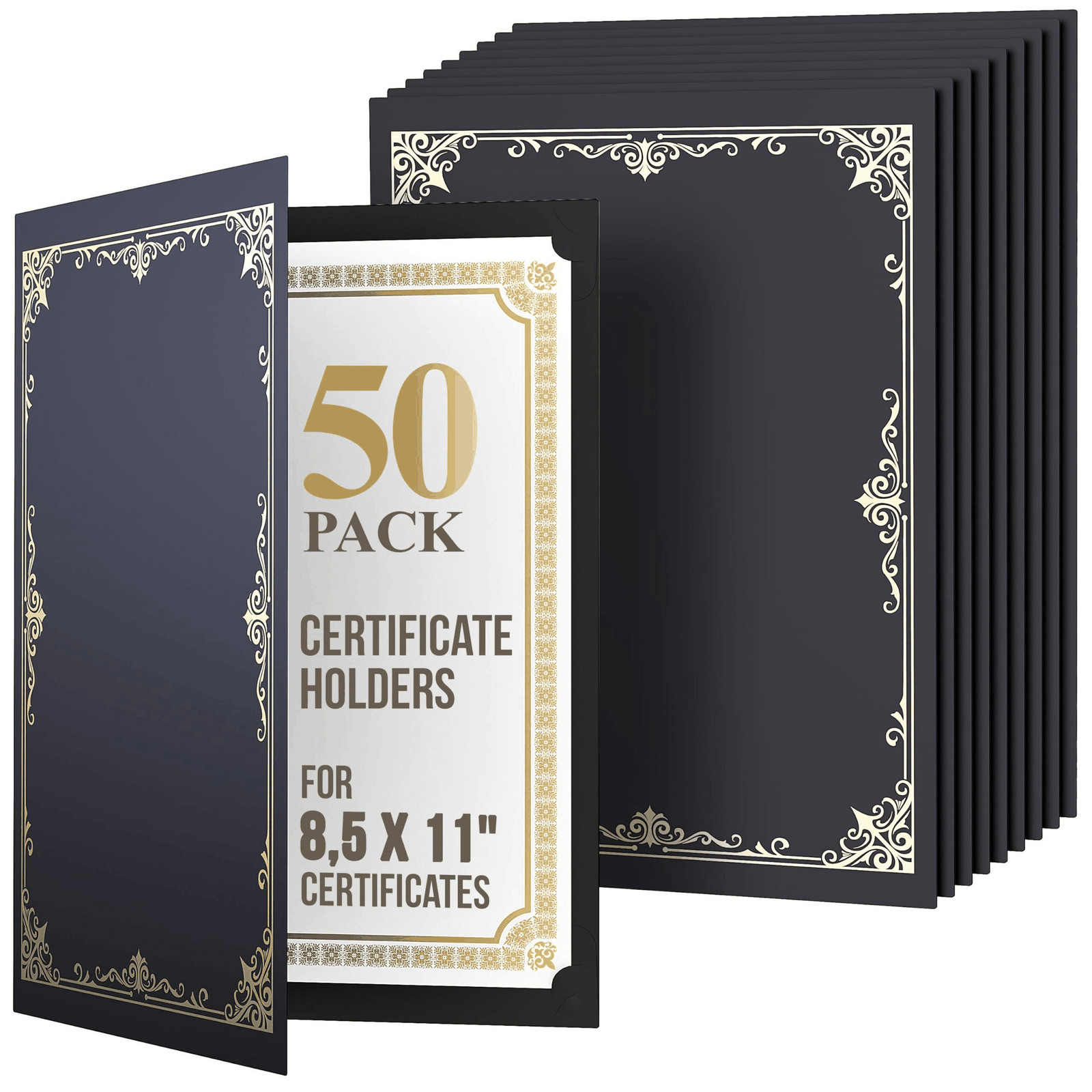 50 Pack Premium Black Certificate Holders 8.5 x 11 inch Heavyweight 300gsm
