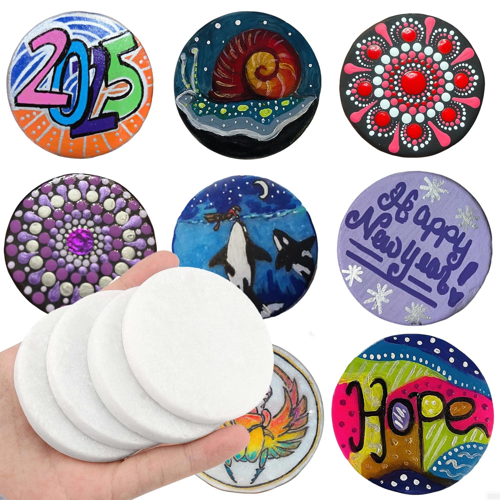 Lulonpon 60 White 2" Flat Painting Rocks for Arts Crafts & Kindness Stones