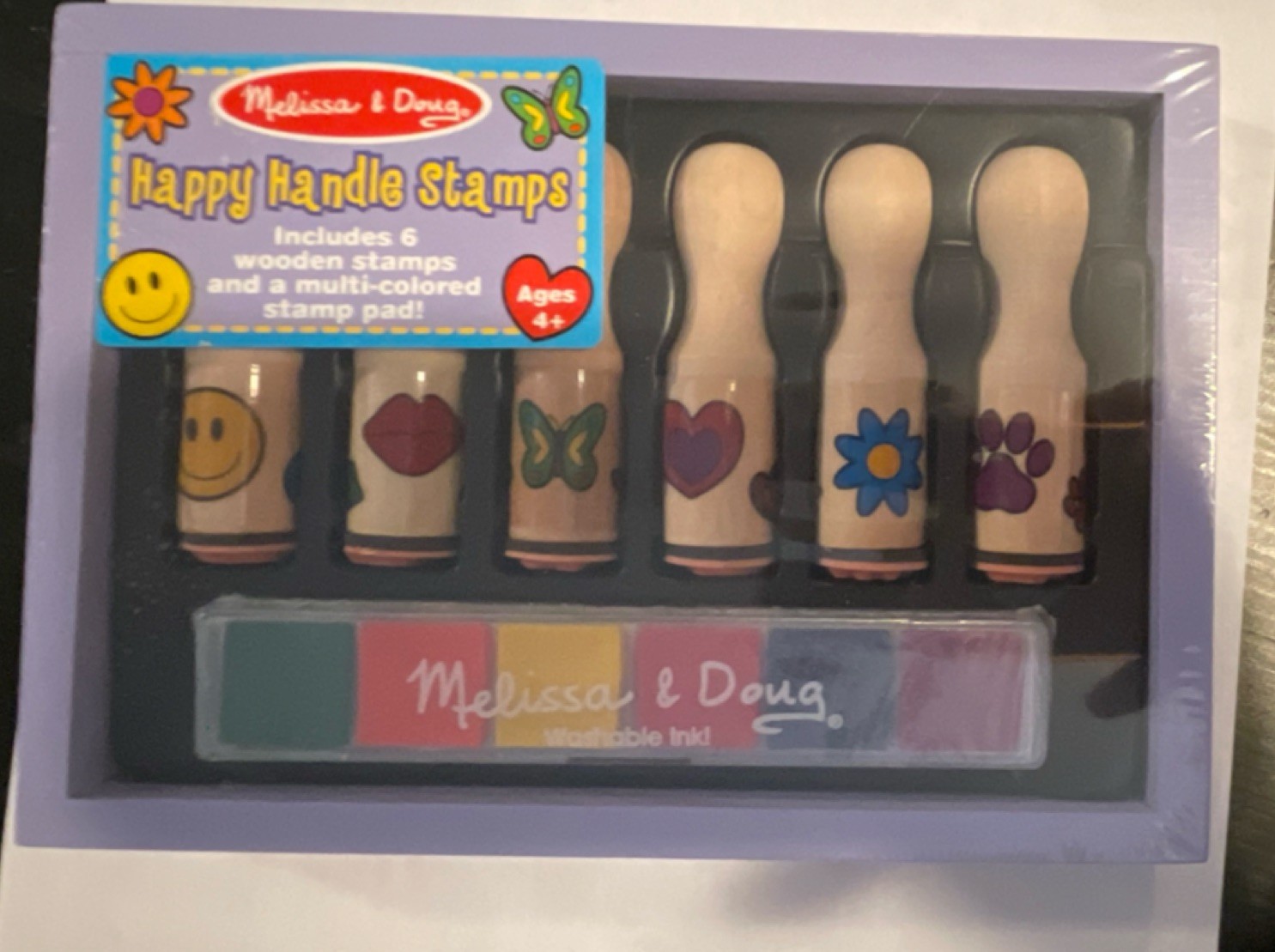Melissa & Doug Happy Handle Stamps Set Wooden Stamps Pad Butterfly Flower