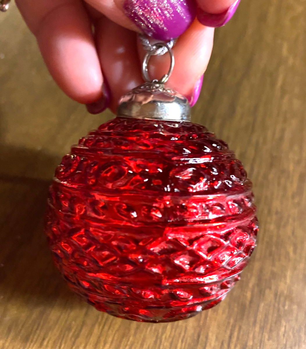 Red Textured Glass Christmas Ornament 1 3/4"