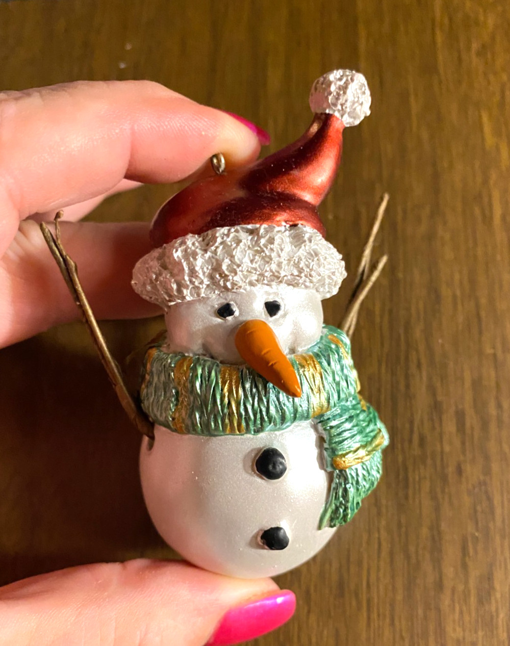 Resin Snowman  Pastel Scarf Christmas Ornament 3 3/4"