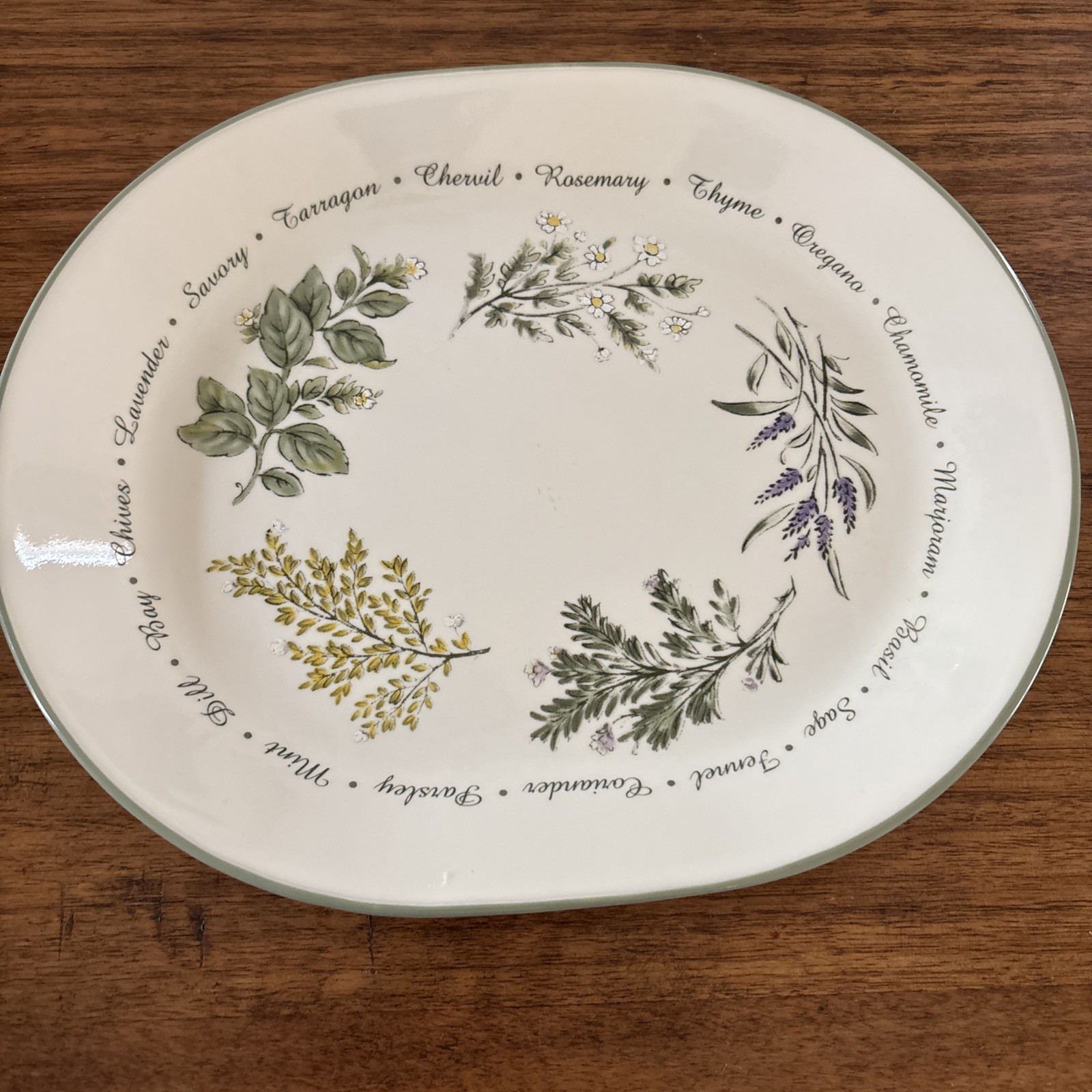 Corelle Thymeless Herbs Oval Serving Platter 12” x 10” Sandstone Beige Green Rim