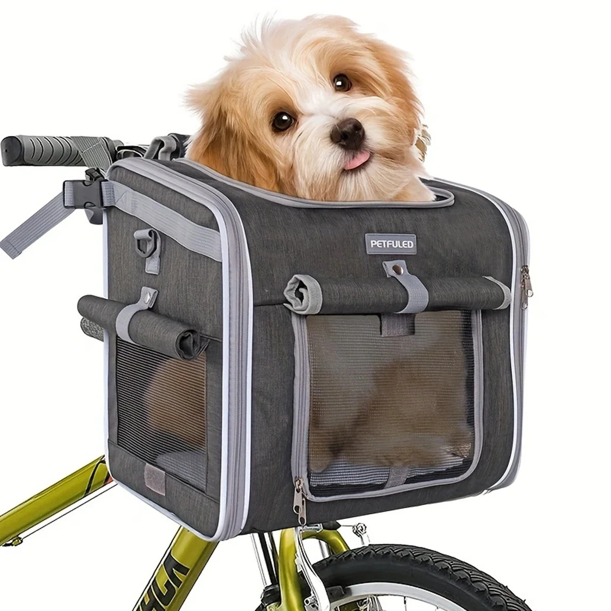 Dog or Cat Bike Basket, Expandable Soft Sided Pet Carrier Backpack with Doors