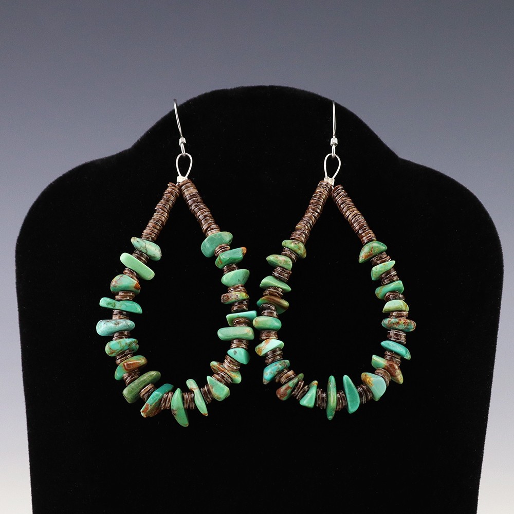 NATIVE AMERICAN SANTO DOMINGO KEWA TURQUOISE EARRINGS BY JEANETTE CALABAZA