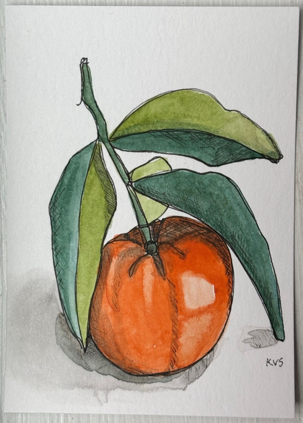 ACEO Mini Original Art still life peach fruit OOAK mixed media by K. Shigeno