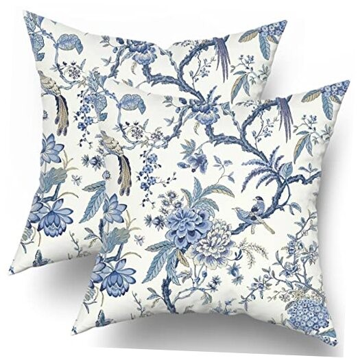 Chinoiserie Pillow Covers Set of 2 Blue and White Outdoor Pillows Bule Birds 