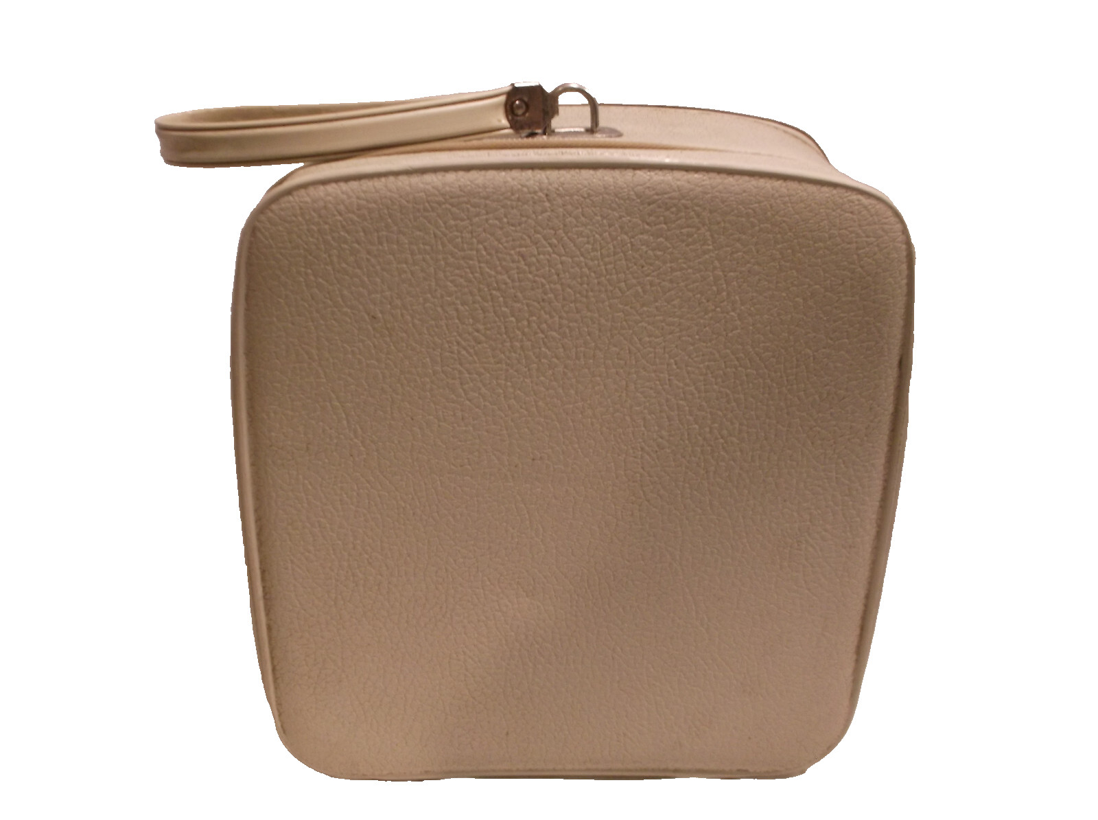 Vintage Cream Vinyl Zipper Carrying Case Strap Handle Luggage