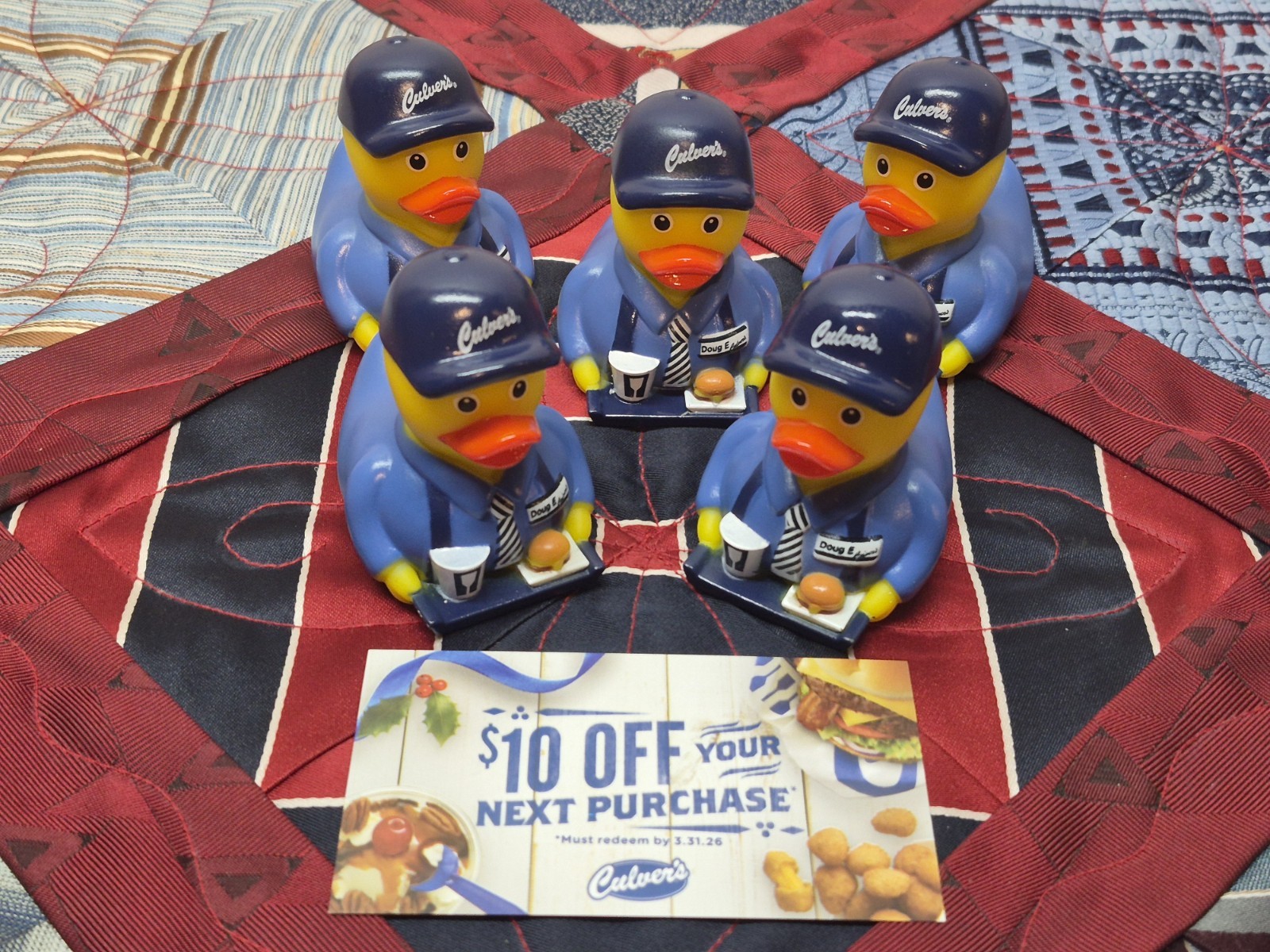 Culvers Kids Pool Bath Rubber Duck Lot Of 5 Doug E Employee + $10 Card