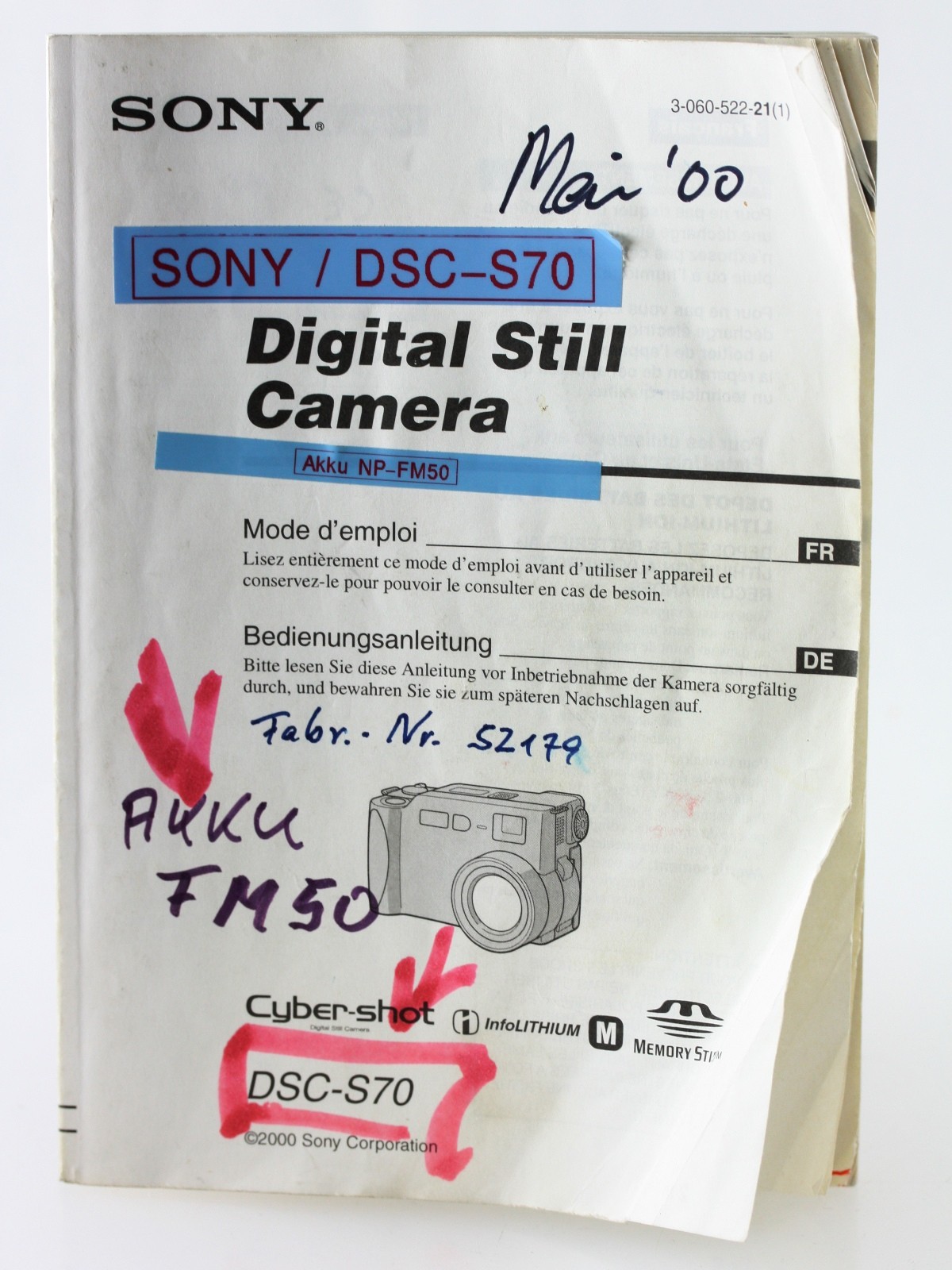 Manual Sony Digital Still Camera Cyber Shot DSC-S70 dscs70