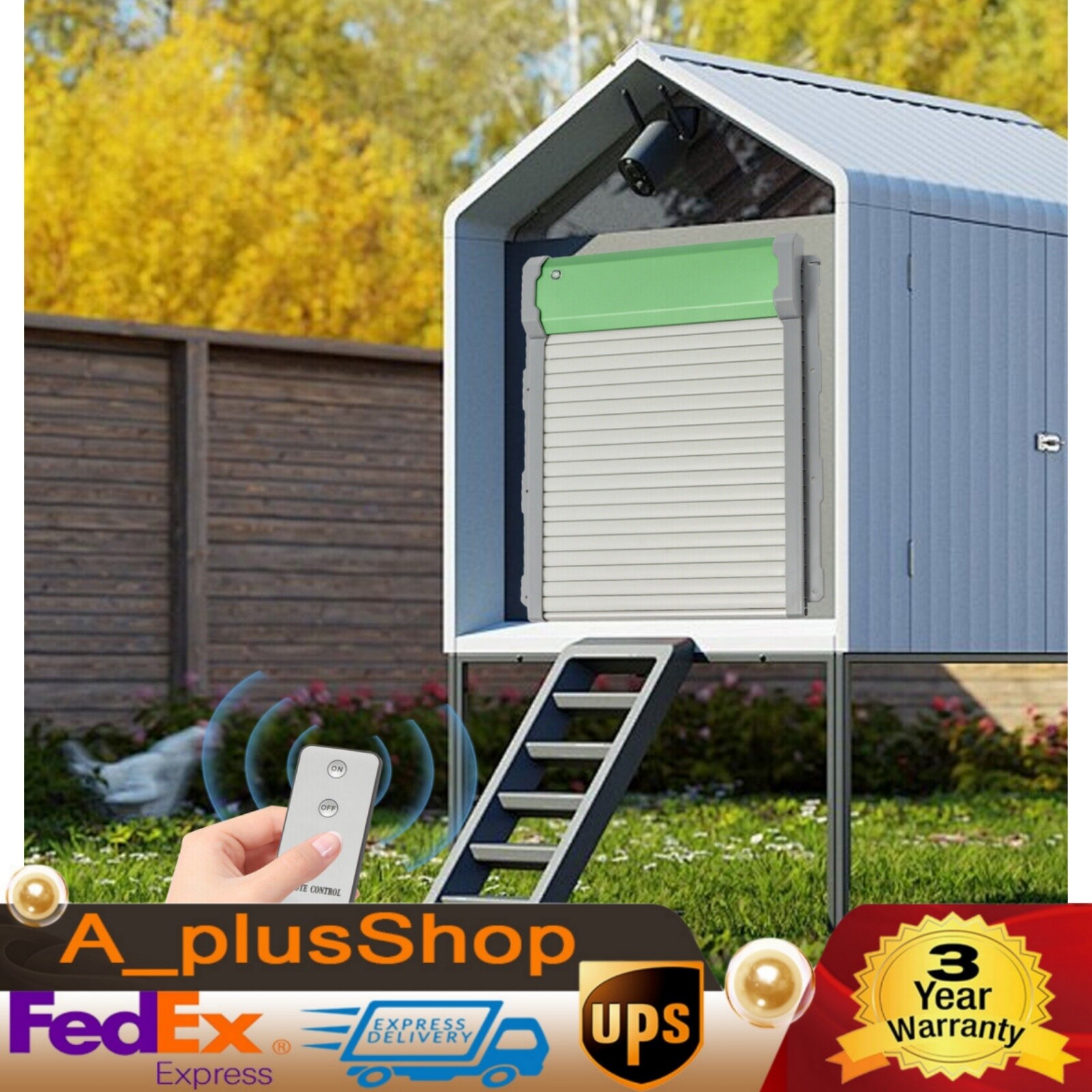 Automatic Chicken Coop Door Solar Powered w/Light Sensor Remote Control Timer US