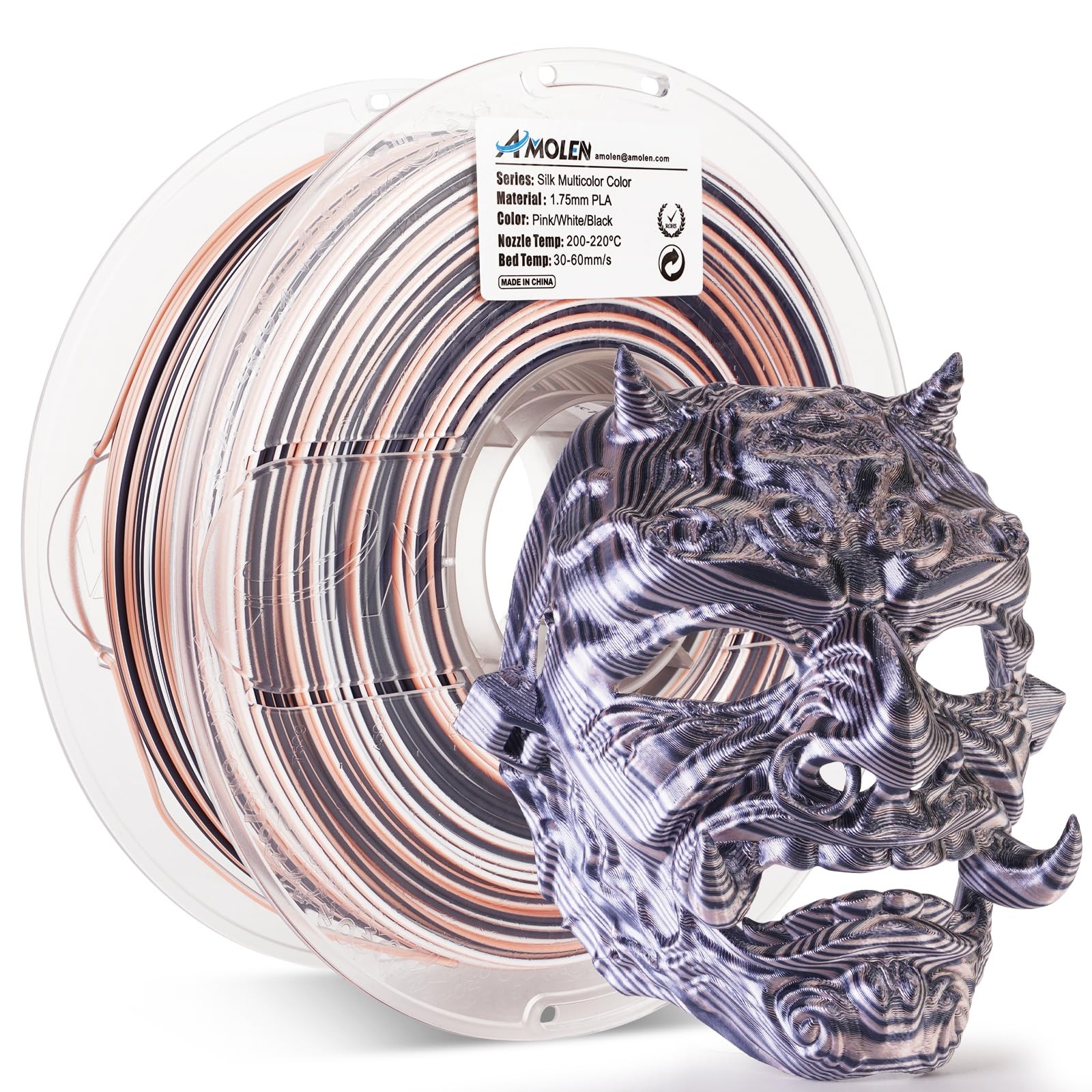 AMOLEN Silk PLA 3D Printer Silk-1KG, S-series-black Pink White Pla 