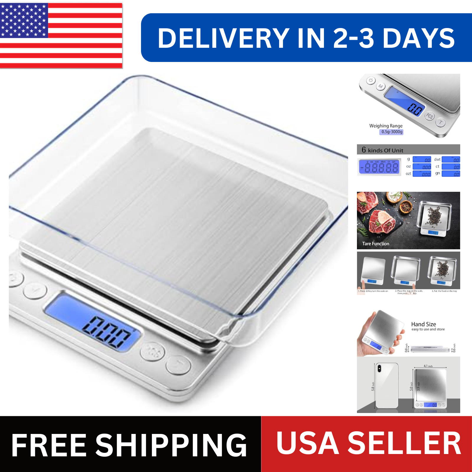 Mini Digital Scale 3000g x 0.1g Jewelry Gold Silver Coin Gram Pocket Herb Grain