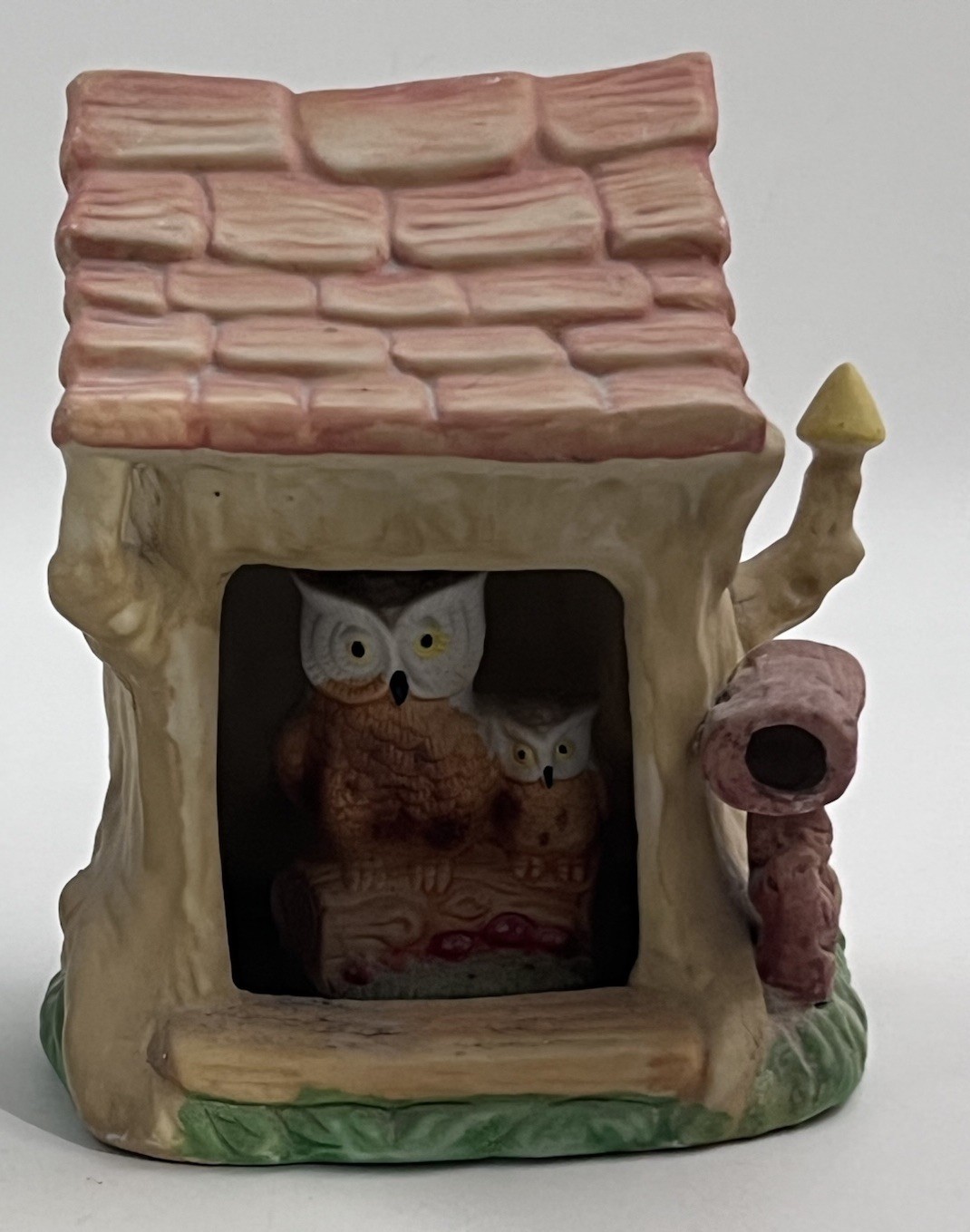 Vintage Nightlight Owl Momma with Baby in Tree House Child’s Table Lamp