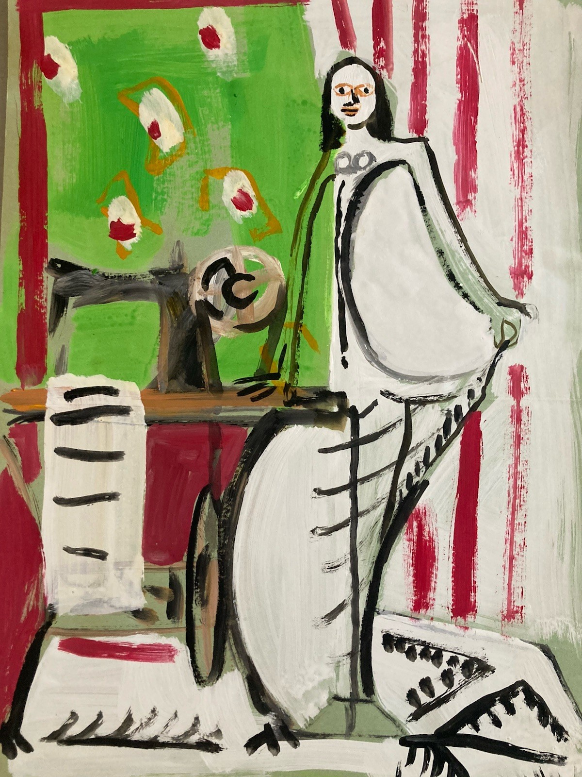 Beautiful Gouache Drawing Woman Cubist Expressionism 1970 Geometric To Identify