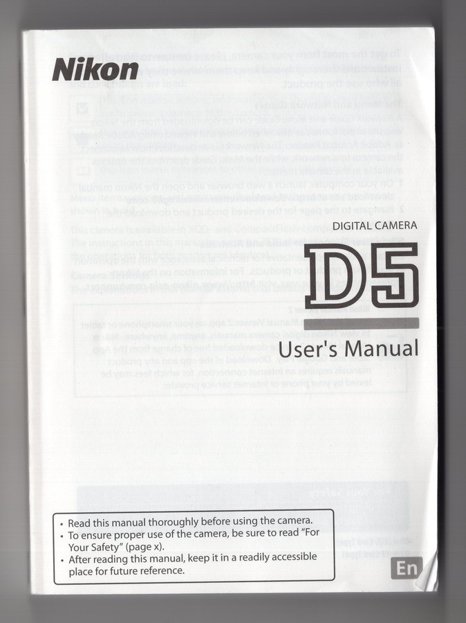 Nikon D5 Genuine DSLR Camera Instruction Book / Manual / User Guide In English