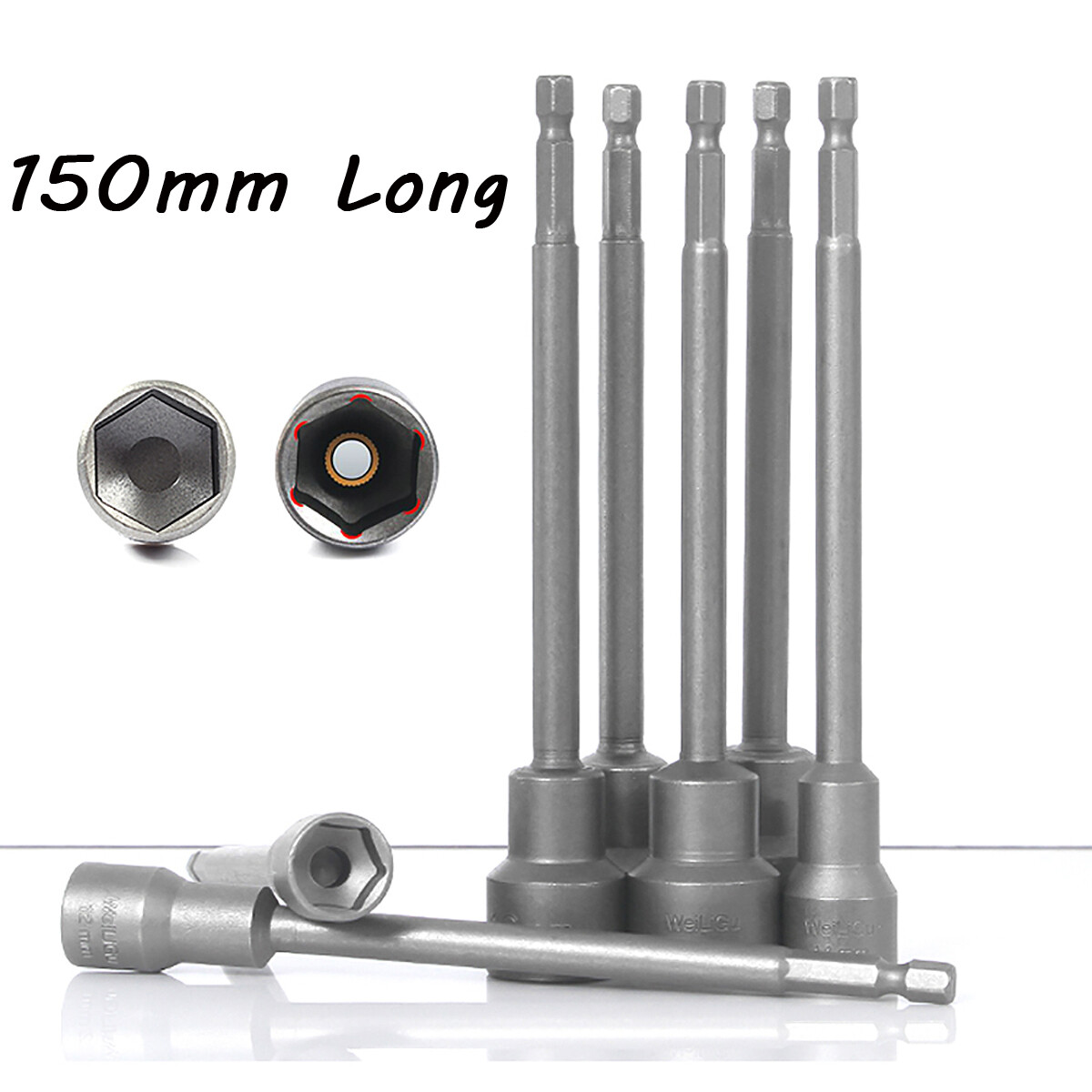 5mm~19mm Drill Bit Socket Nut Driver Set Impact Adapter 1/4 Hex Shank 150mm Long