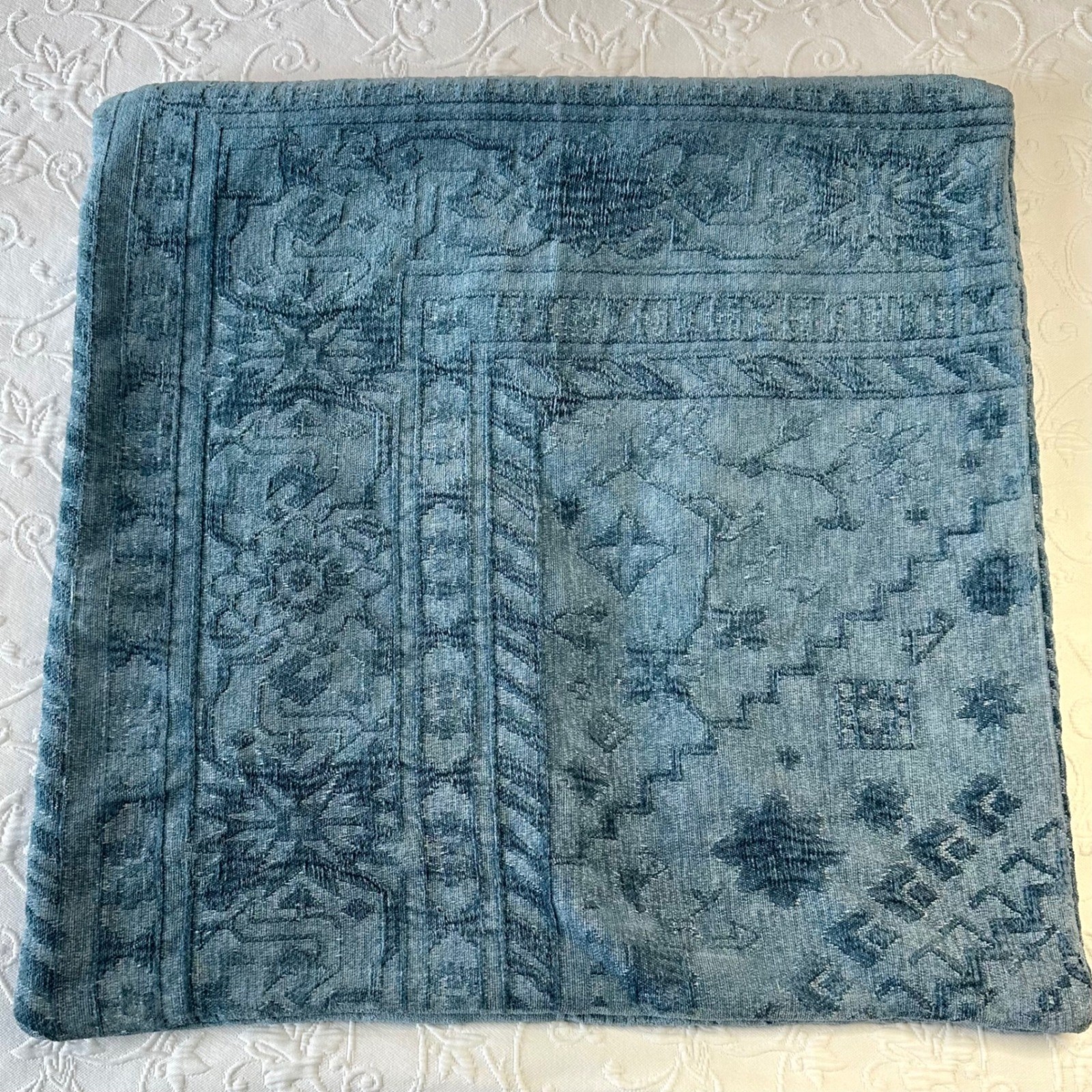 Pottery Barn Romilly Blue Embroidered Persian Medallion Pillow Cover 22x22