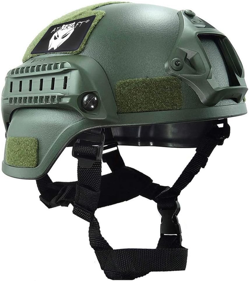 Tactical Airsoft Paintball MICH 2000 Helmet with Side Rail & NVG Mount OD