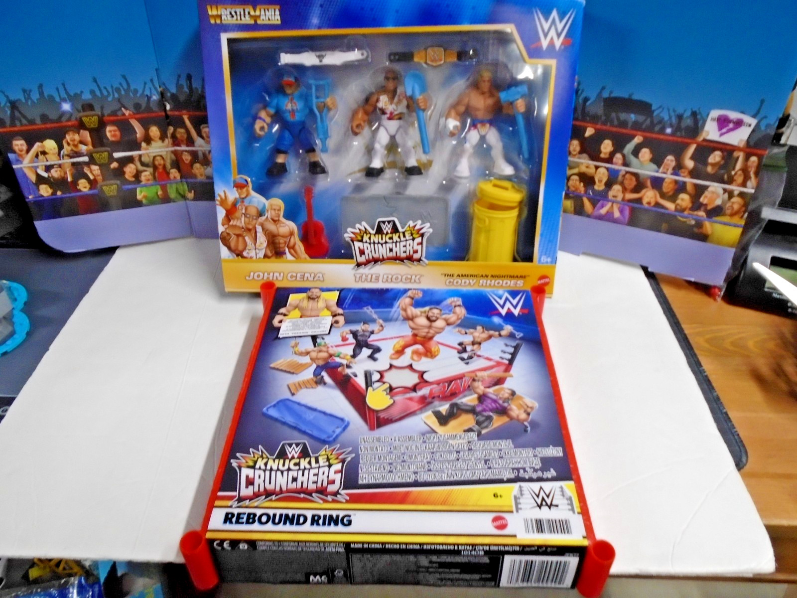 WWE Knuckle Crunchers Lot Rebound Ring Seth & Wrestlemania 3 Pack Rock Cena Cody