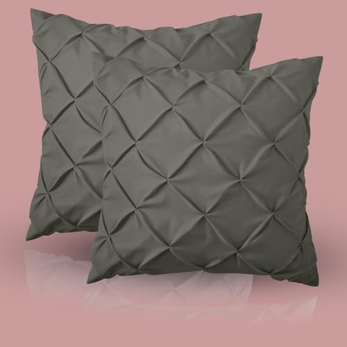  European Square Pinch Pleated Pintuck Pillow Shams Set – Dark Grey Egyptian 