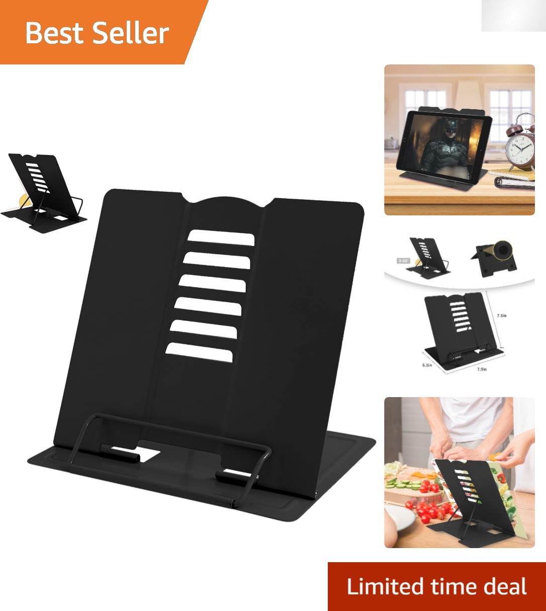 Adjustable Metal Book Holder Stand - Ergonomic Design for Comfortable Reading