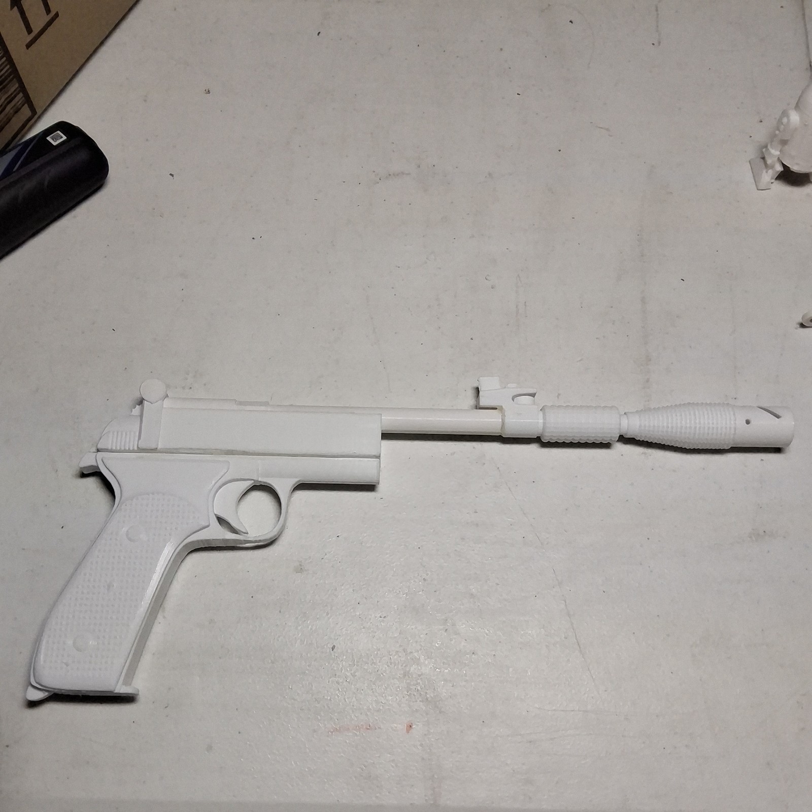 White Reproduction Movie Prop Pistol with Silencer - Replica Gun for Movies