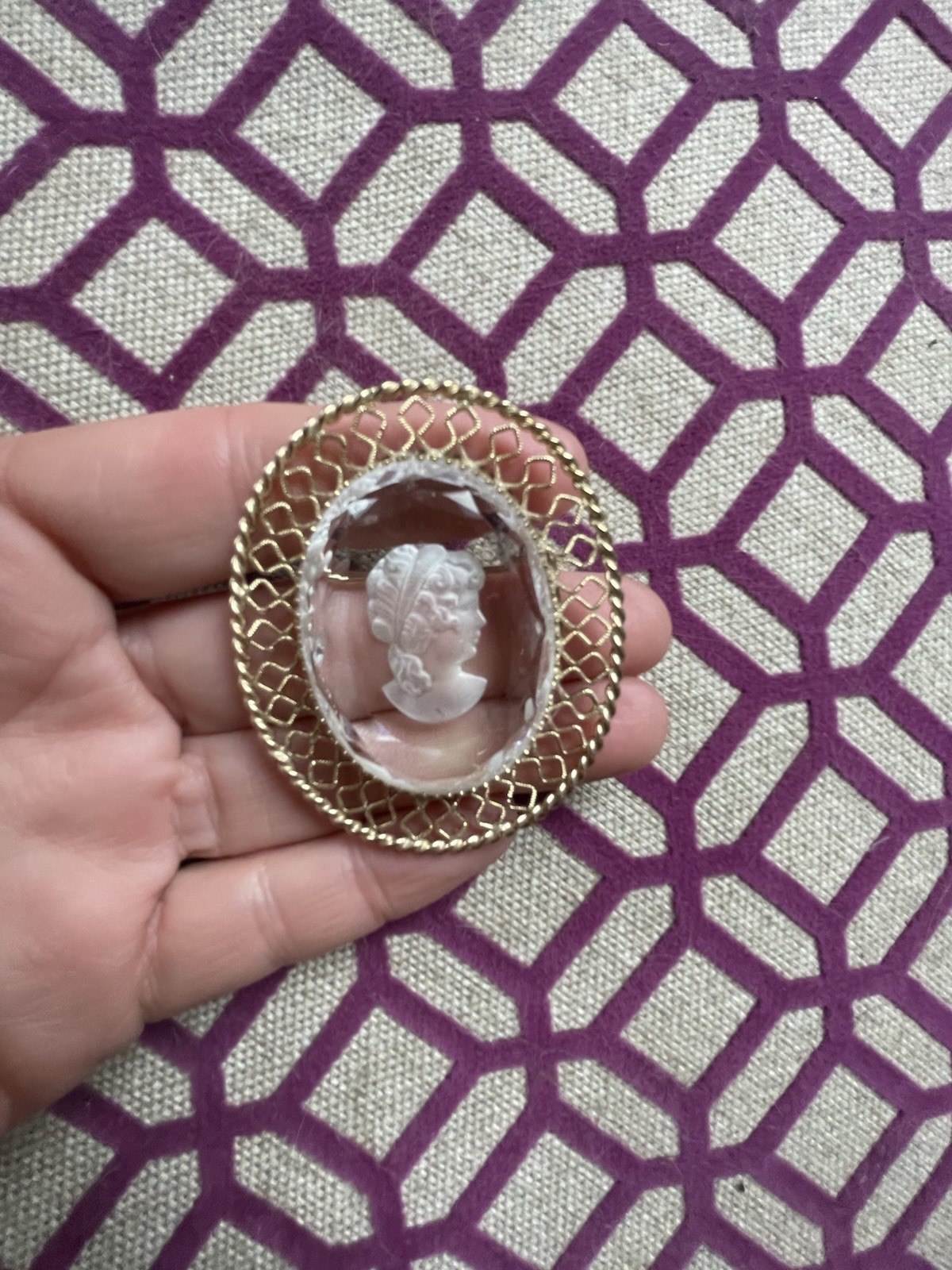 Vintage Whiting & Davis Intaglio Cameo Brooch 