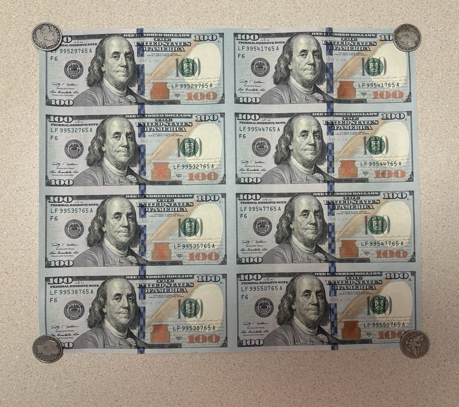 Series 2009A $100 8 Note Sheet Uncut Currency BEP Tube W/ Notes