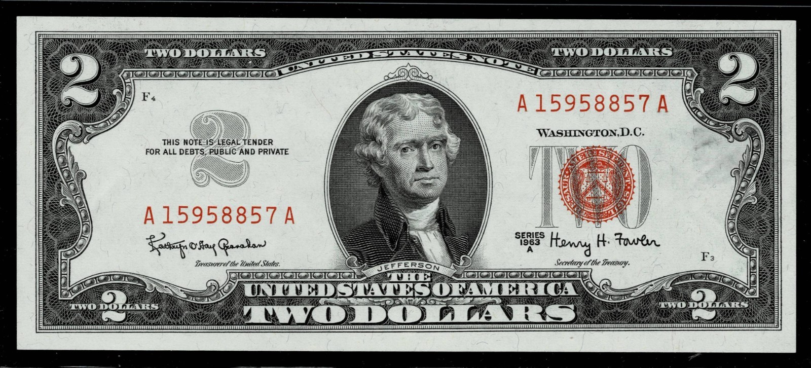 1963 $2 RED SEAL UNITED STATES NOTE ~~ CRISP ~ UNCIRCULATED
