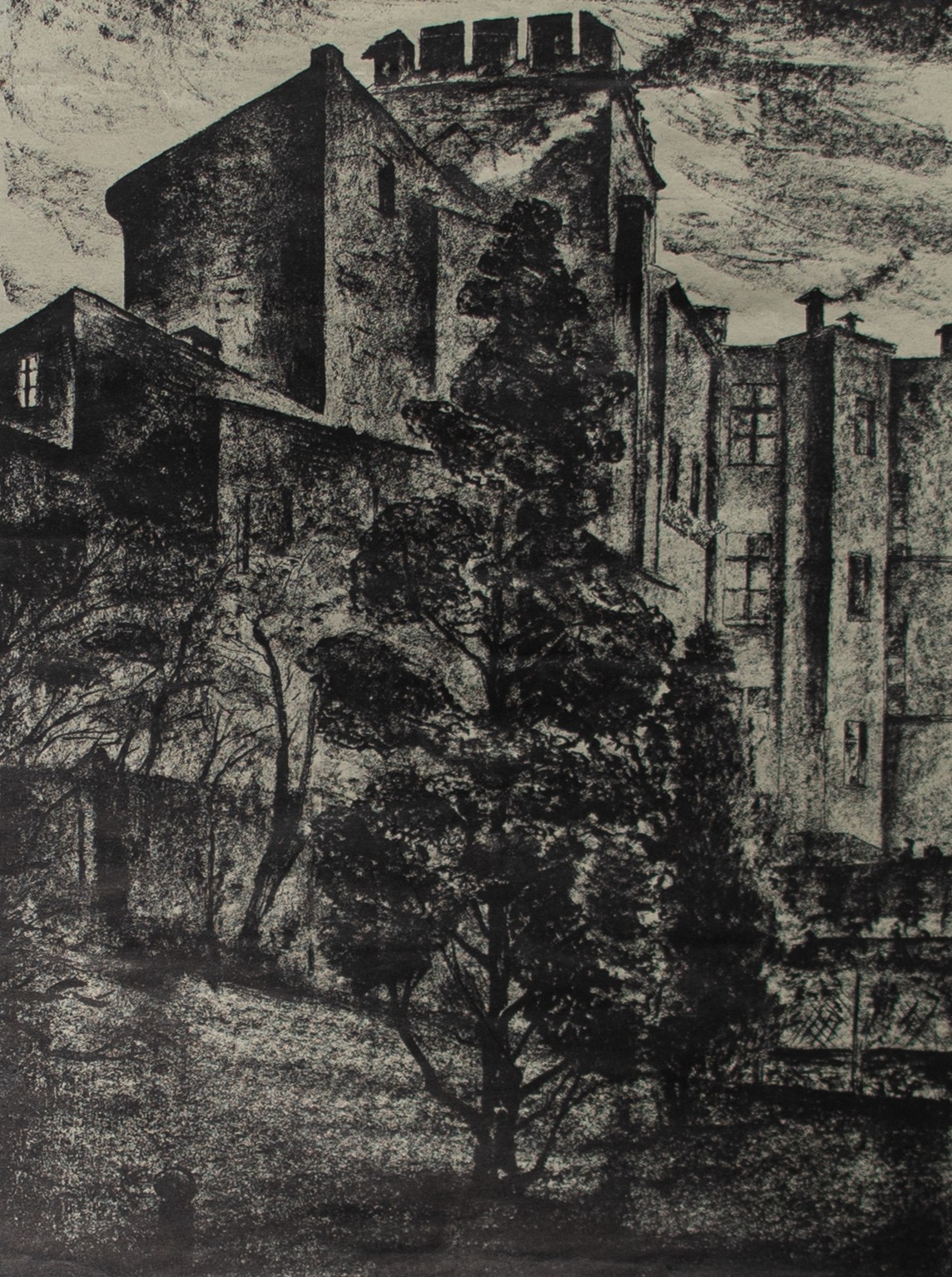 Houses City East German Art Manfred Signed Lithograph 1970