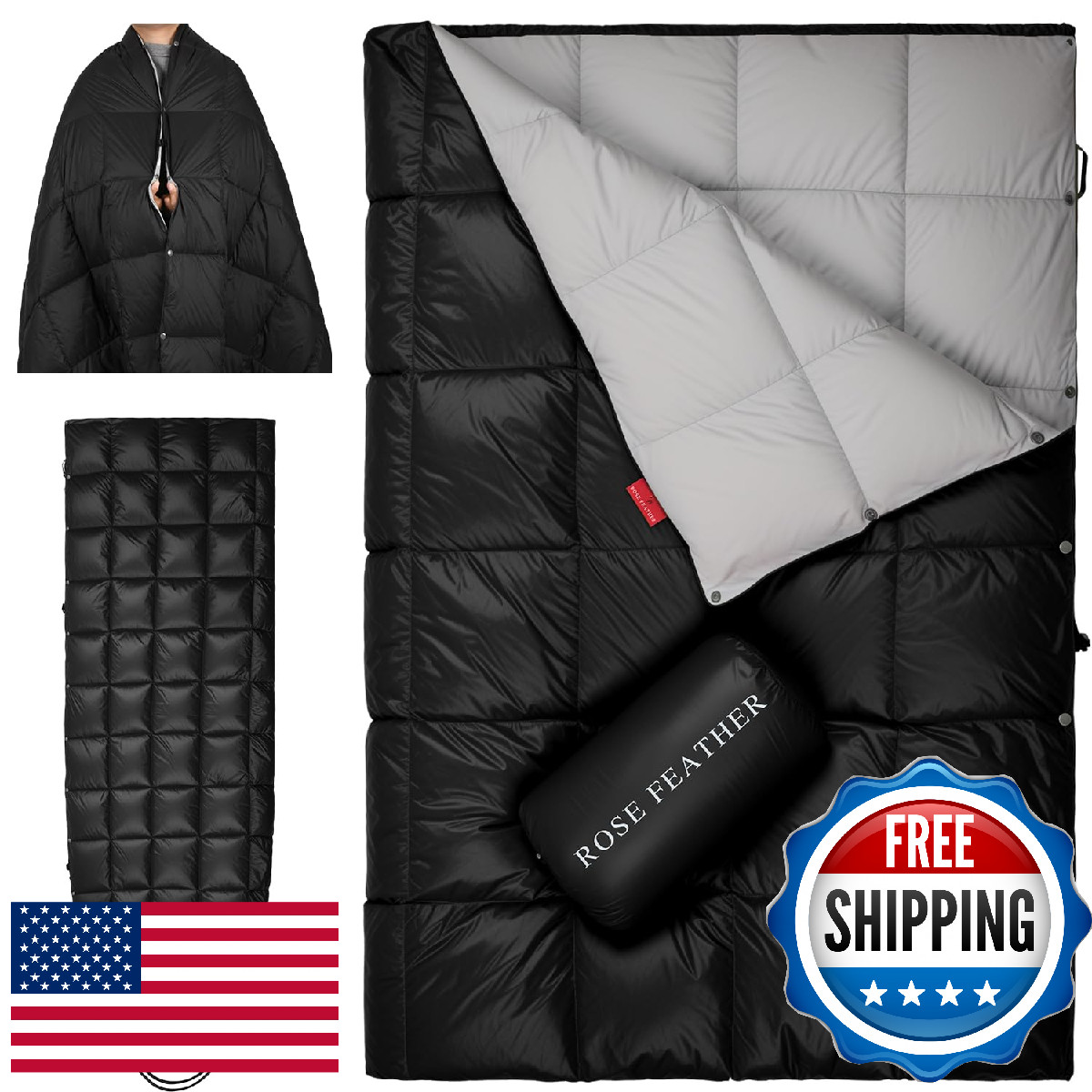 ROSE FEATHER Down Camping Blanket Lightweight Outdoor Travel Blanket Puffy Sleep