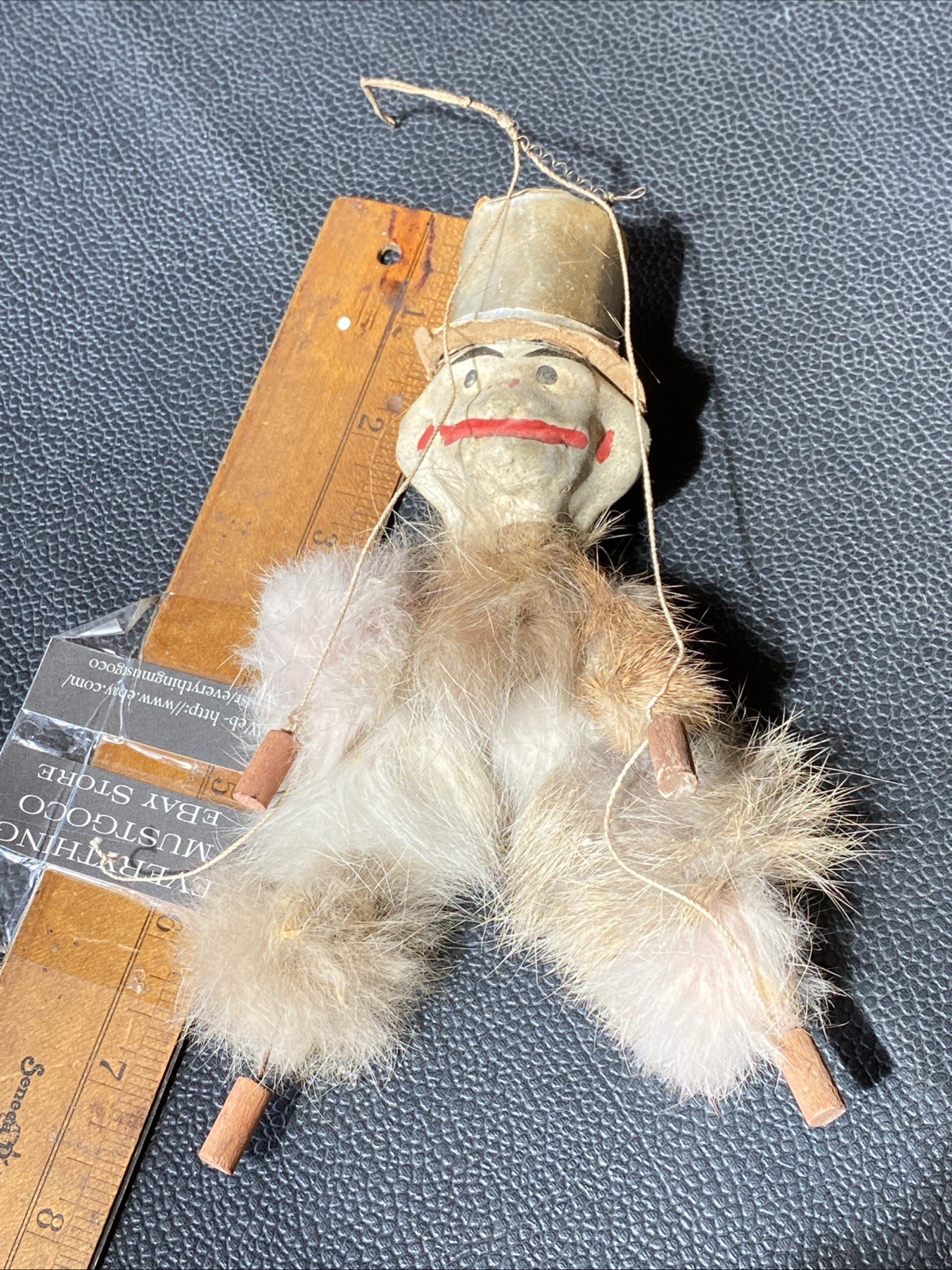 Vtg 7” Composition Circus Monkey Puppet Marionette Bouncing Toy Carnival Prize