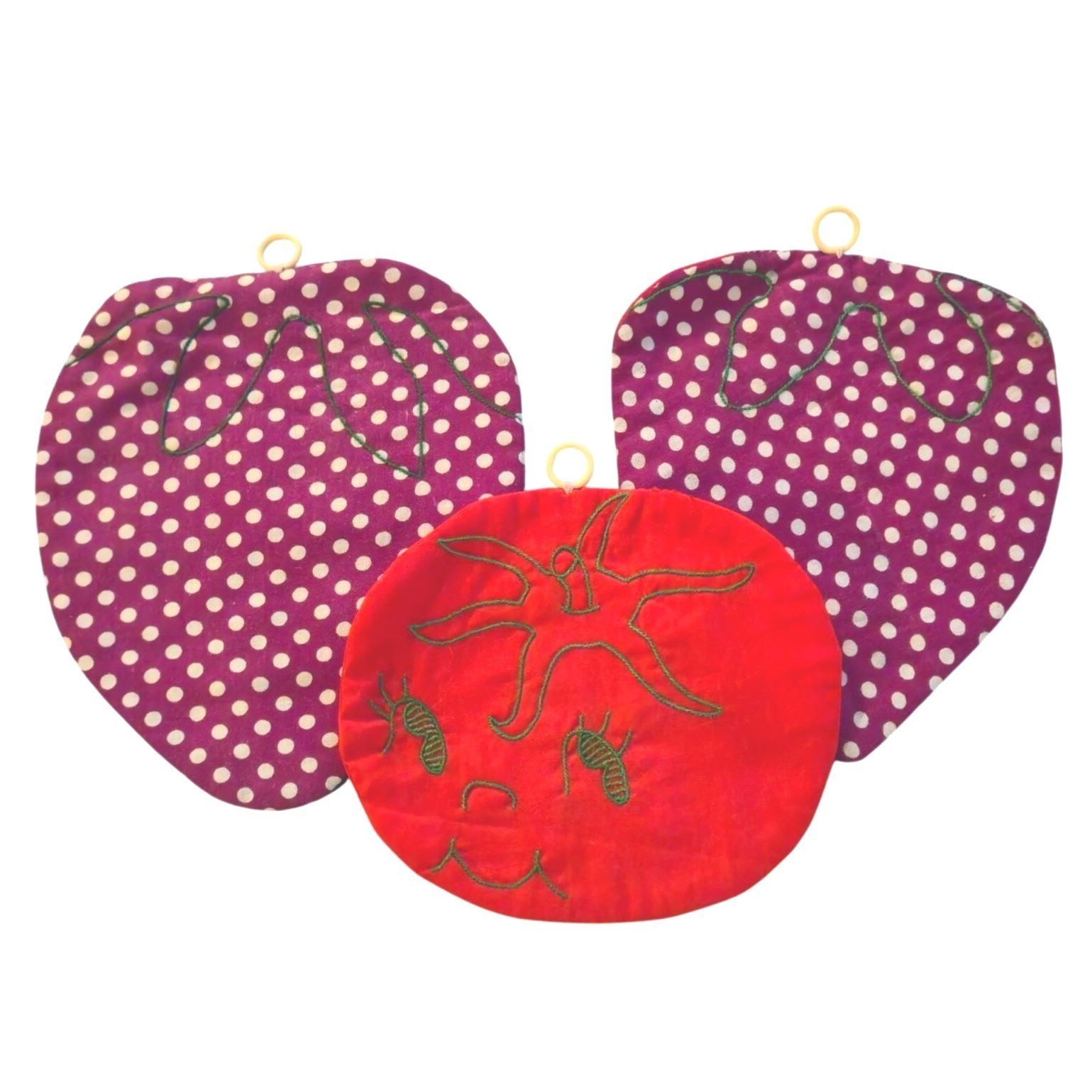 Handmade Anthropomorphic Tomato Strawberry Pot Holders Set Vintage Kitchen Folk