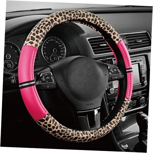  Leopard Steering Wheel Cover - Made with PVC Leather Cheetah Round HotPink