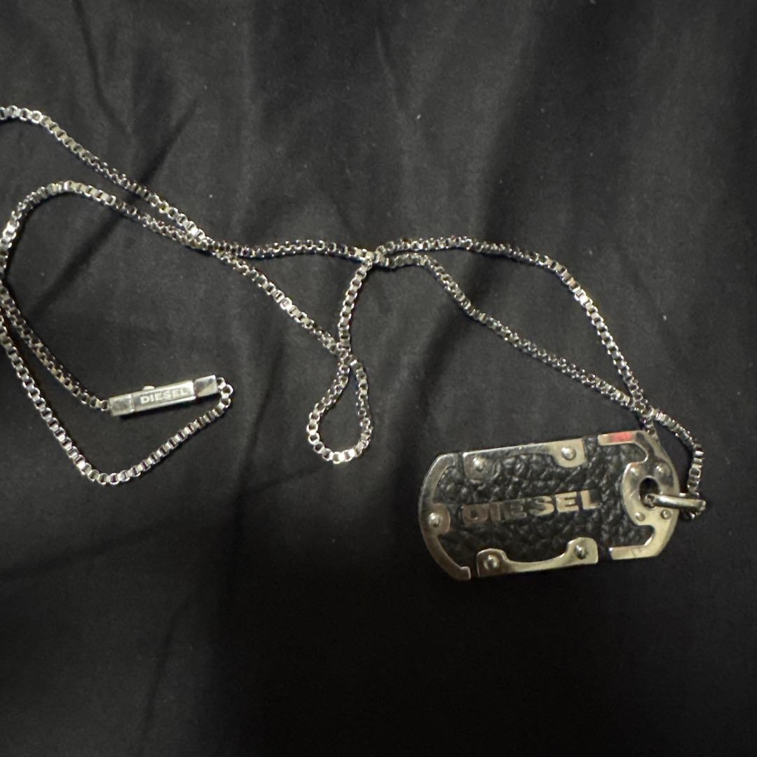 Diesel Men Necklace Silver color Logo Almost unused Luxury Classic Stylish Italy
