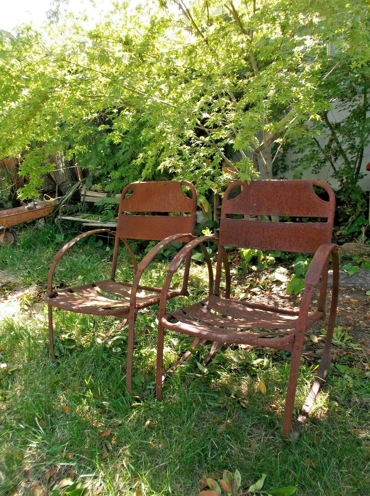 Antique 1940s Bouncer Cantilever Chairs Great Patina Vintage old Americana