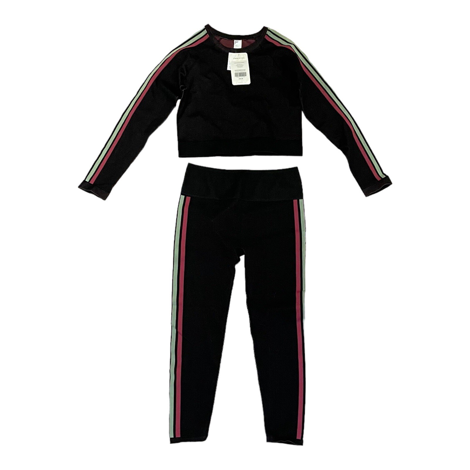 NWT Fabletics Black Seamless 2 Piece Set Long Sleeve Crop & Leggings Size XL