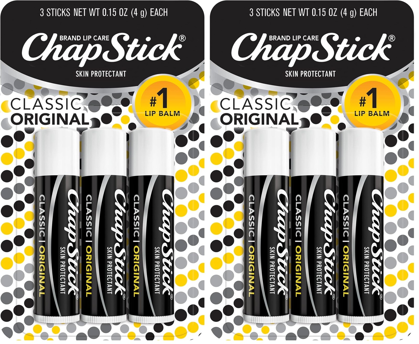 ChapStick Classic Original Lip Balm Tubes,Lip Care 3 Count (Pack of 2), White 