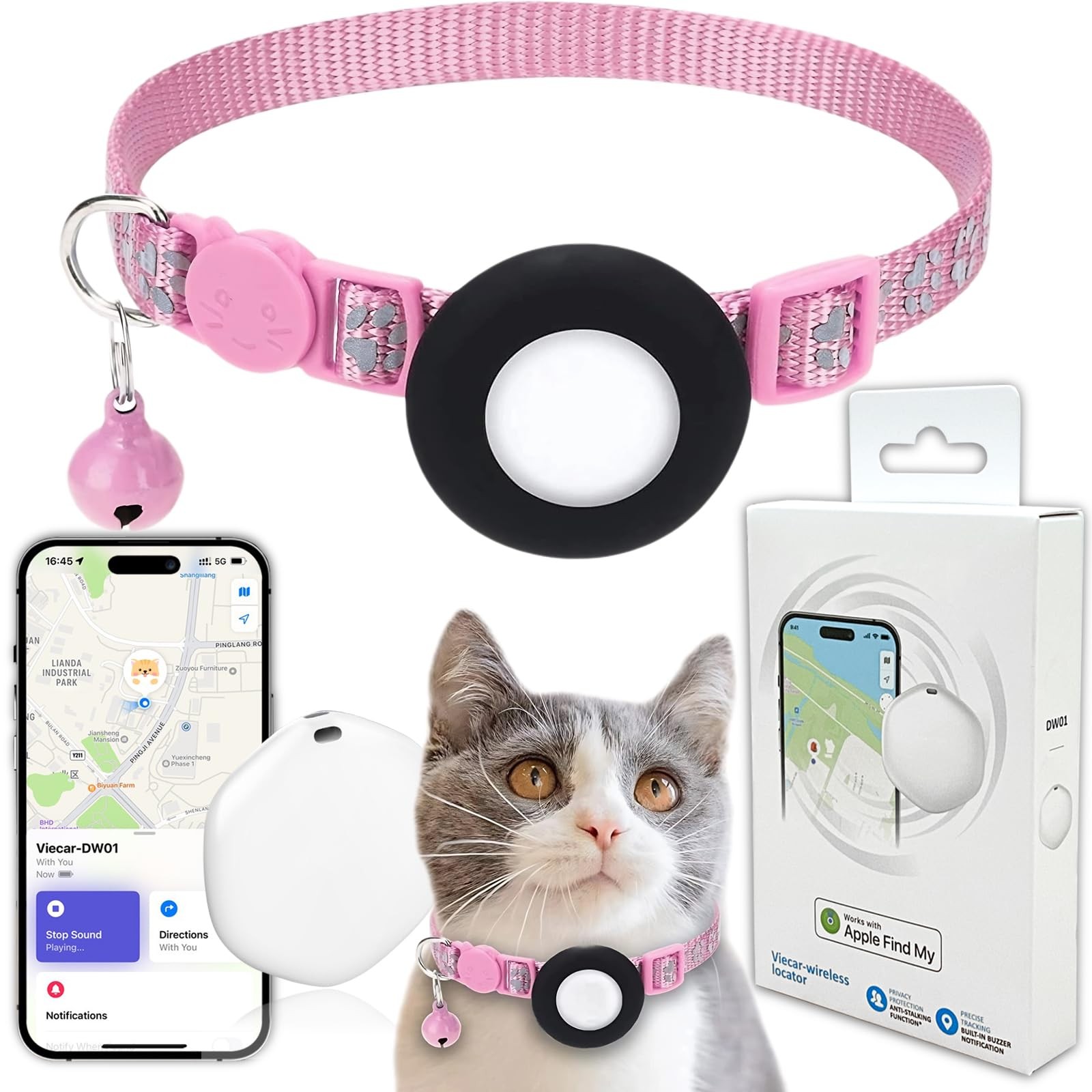 GPS Tracker for Cats, Mini GPS Pet Tracker, IPX8 Waterproof Cat Trackers,No M...