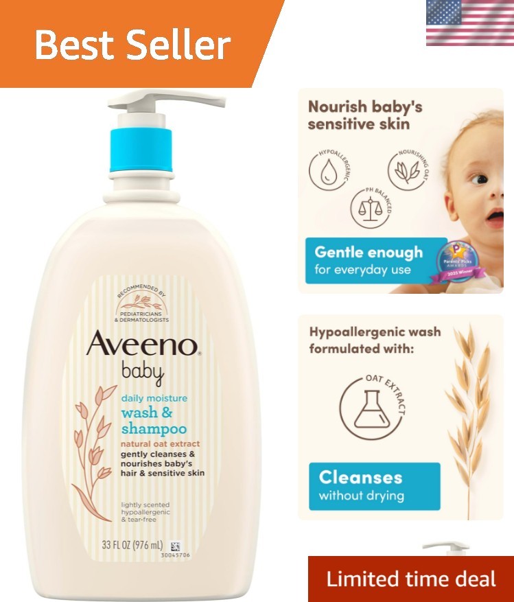 Daily Moisture Body Wash & Shampoo with Oat Extract, Hypoallergenic, Tear-Fre...