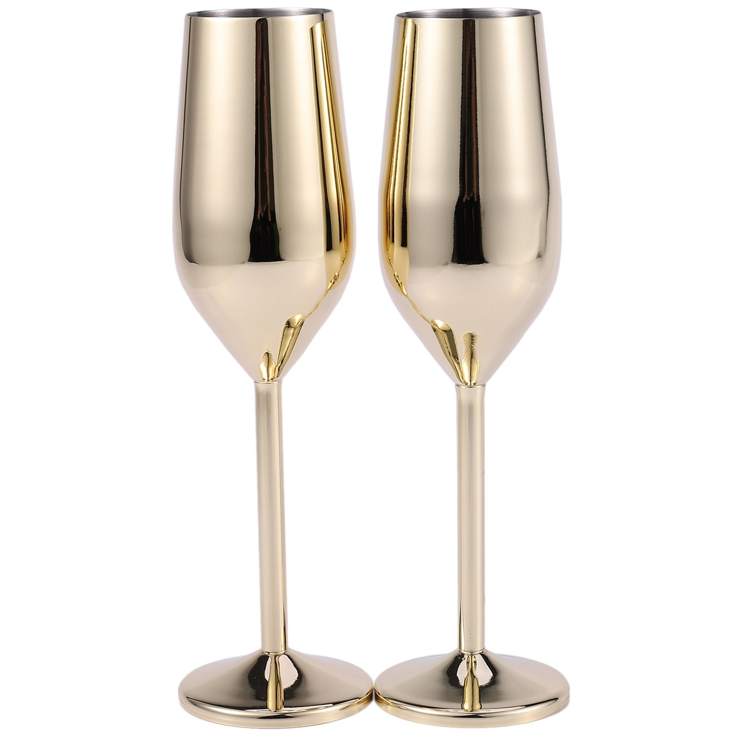 2Pcs/Set Shatterproof Stainless Champagne Glasses Brushed Gold Wedding4167
