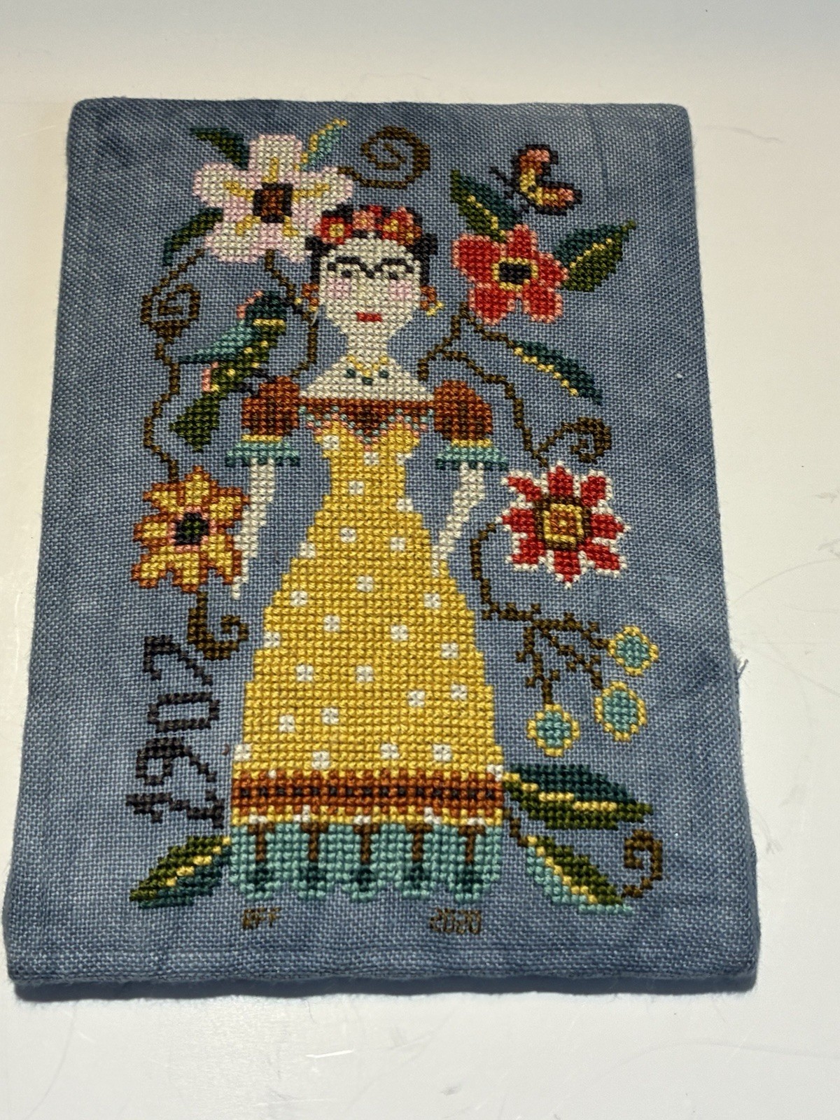 Frida Kahlo Embroidered Panel Mexico Blue Ready For A Frame 5x7 Handmade