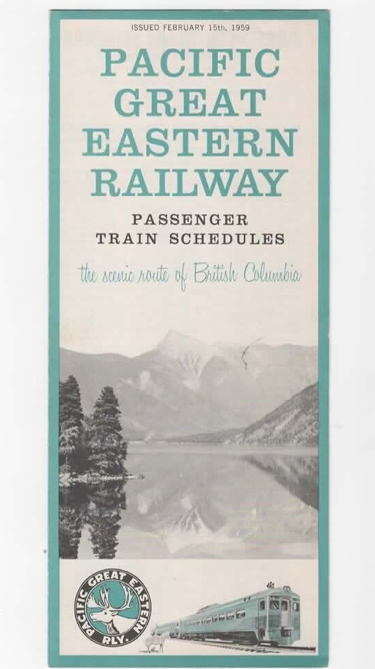 Pacific Great Eastern Railway Schedule 1959  British Columbia