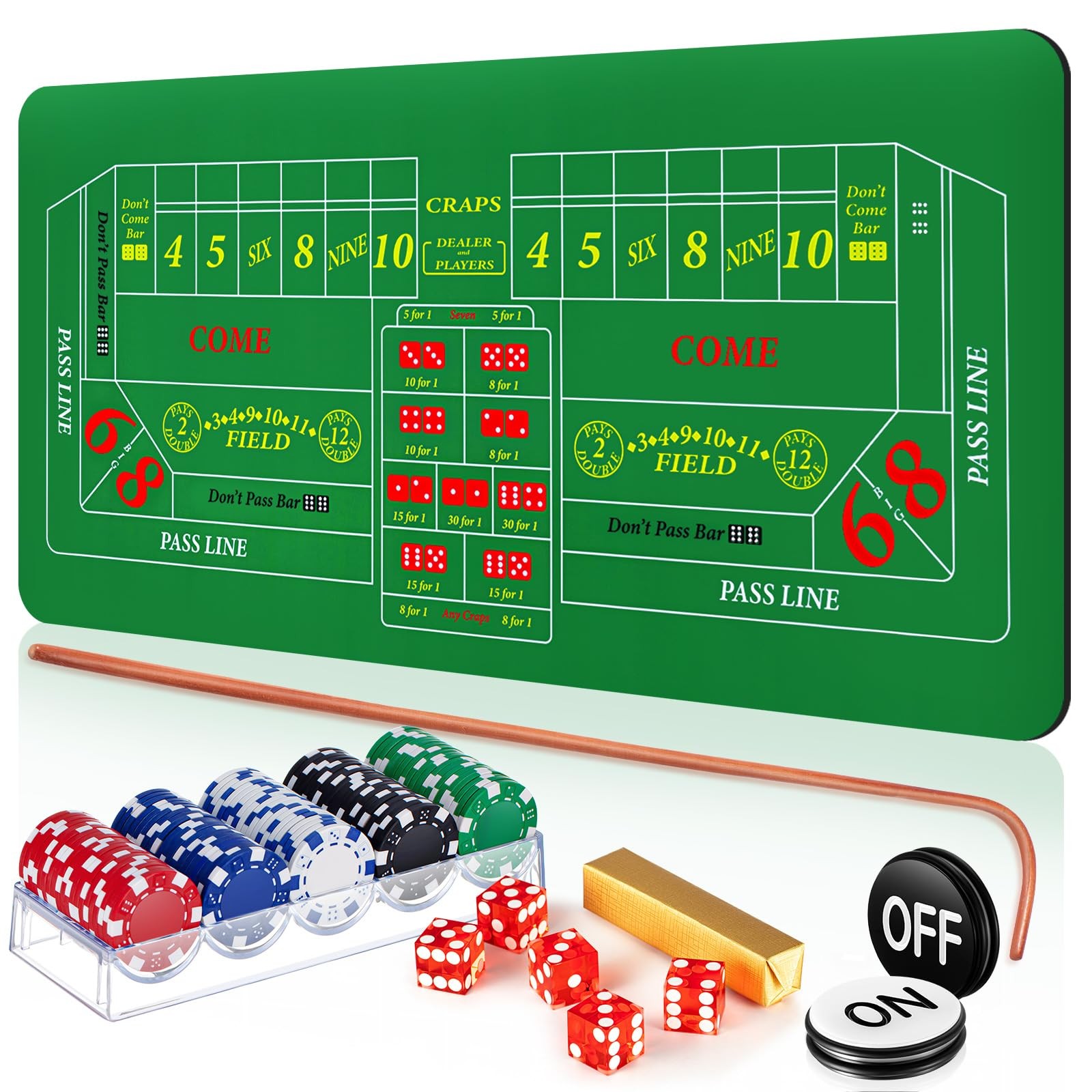 Leyndo Craps Tabletop Game Set, Includes 35" x 70" 36 x 72 inches, Green 