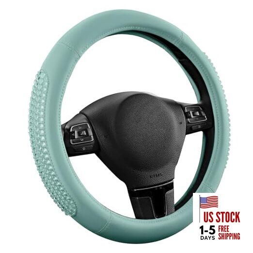 Steering Wheel Cover, Glitter Gel Particles & Luxury Leather Car Steering Mint