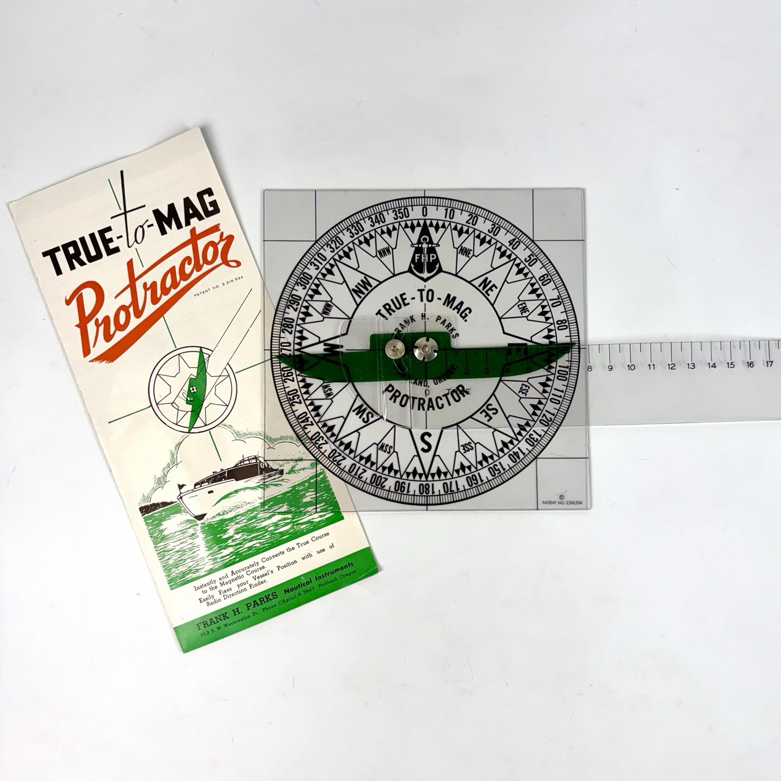 Vintage Nautical Navigation Course Protractor True To Mag Frank H Parks 1960s